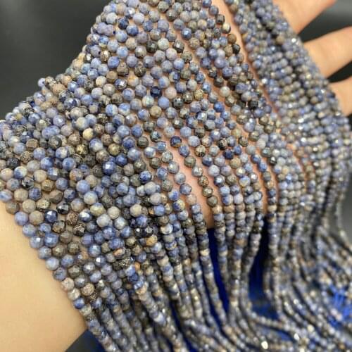 3mm White Dot Blue Charm New Natural Semi-precious Stone Faceted Loose Beads for Jewelry Making DIY Necklace Bracelet 36cm 3mm