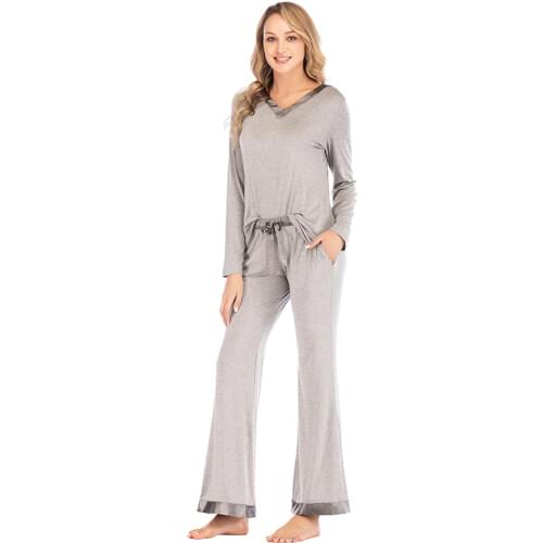 Sanderala Autumn Winter Women Cotton Modal Patchwork Long Sleeve Sleepwear Ladies Soft Loungewear HomeWear PJ Pjama Pajama Sets