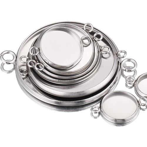 20pcs 10 16 18 20 25mm Stainless Steel Cabochons Base Tray Bezels Setting Blank Two Holes for DIY Jewelry Making Wholesale Items