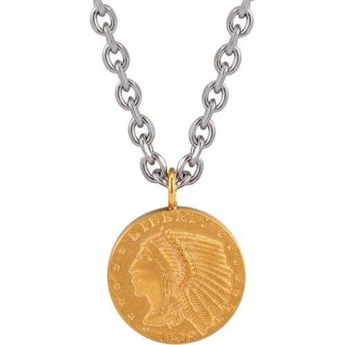 Coin Necklaces Gold Color Punk Male Stainless Steel Chain Necklace For Men Jewelry Gift