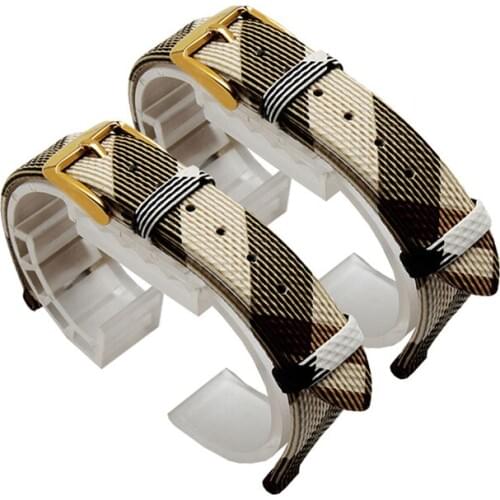 PEIYI Watchbands Concave interface Belt 14*5mm Brown White PU Leather Strap With Butterfly Buckle Replace For Fiyta