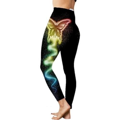 Chic Women Pants Butterfly Print Hip Lift High Waist Stretchy Leggings Trousers for Yoga Butterfly Print Hip Lift Pants Trousers