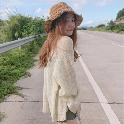 Hong Kong style retro chic lazy loose thin long sleeve sweater summer show thin sunscreen cardigan women