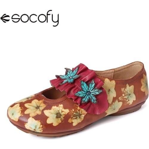 SOCOFY Retro Rainforest Elastic Band Painting Flower Celebrity Style Lazy Flat Soft Shoes Women Shoes Botas Mujer 2020