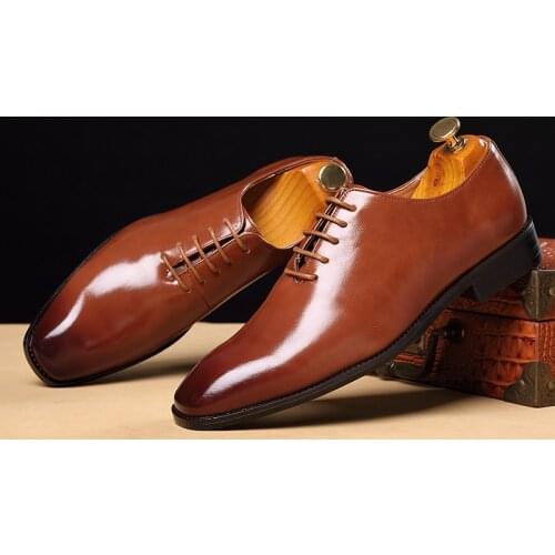 New Spring Autumn Vintage Men Shoes British Business Formal Dress Leather Shoes Lace-Up Loafers Party Wedding Oxfords Big Size