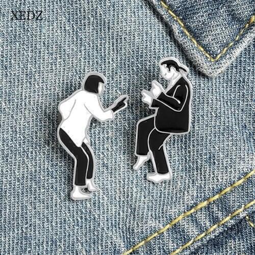 XEDZ Black And White Film Men And Women Tap Dance Enamel Brooch Fashion Novel Character Collection Clothing Badge Jewelry Gifts