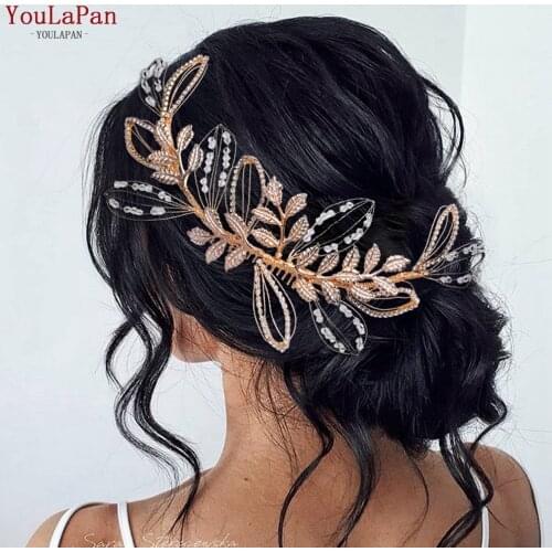 YouLaPan HP316 Alloy Leaves Hair Comb Hollow Leaf Bridal Hair Ornament Handmade Rhinestone Crystal Wedding Hair Accessories