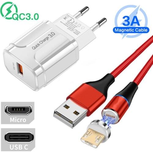 For Huawei Y6P Y6 Y7 2019 P Smart Z S Phone Charger USB Adapter Magnetic Fast Charge Type C Micro Cable For Samsung A01 A42 M31S