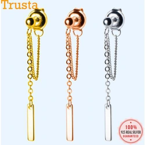 Trusta 100% 925 Sterling Silver Stud Earrings Linked Stick Chain Fashion Jewelry for Daughter Birthday Gift Fine Jewelry DS1434