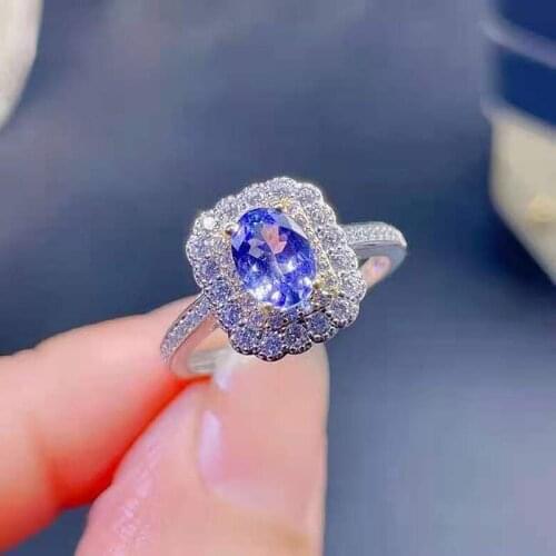 Fine Natural S925 Sterling Silver High-quality Square Tanzanite Luxury Ring Fashion Wedding Jewelry for Women MeiBaPJFS
