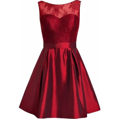 Charmingbridal Women A Line Illusion Lace Short Prom Dresses Boat Neck Key Hole Back Satin Homecoming Graduation Dresses