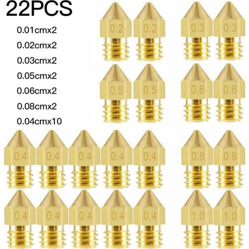 22 Pcs/set MK8 Nozzle Head 3D Printer Machine Extruder Heads 1.75mm Replacement for CR-10