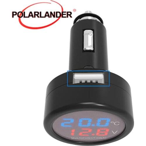 3 in 1 Suitable for 12/24V Universal LED Digital Car Voltmeter Thermometer Mini USB car Charger Phone Charger Adapter in Car