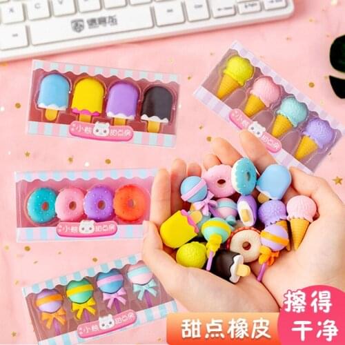 4 set/lot Desserts lollipop ice cream PVC box eraser / rubber eraser suit / student eraser/toy children gift