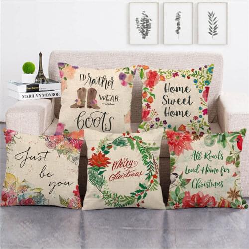 45cm*45cm Beautiful Wreath Watercolor Flower Linen/cotton Throw Pillow Covers Couch Cushion Cover Home Decor Pillowcase