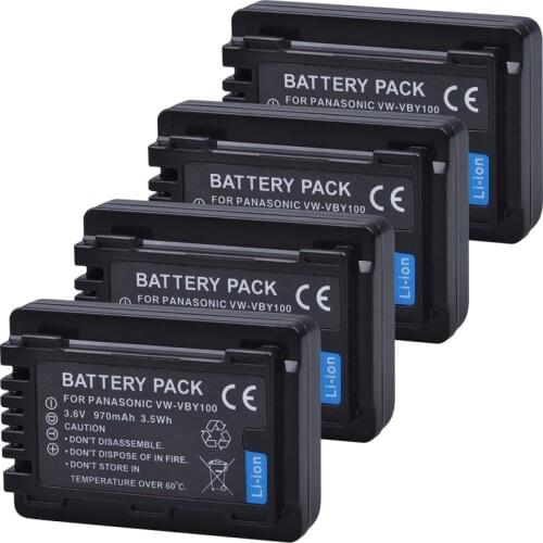 Tectra 4PCS/PACK VW-VBY100 VBY100 Li-ion Camera Battery for HC-V130 HC-V130K HC-V201 HC-V201K HC-V110 HC-V110K Camcorder
