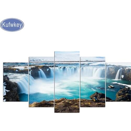 Diamond painting 5 Pieces Iceland Paintings Godafoss Waterfall Landscape Diamond Embroidery Cross Stitch kits Dinning Room decor