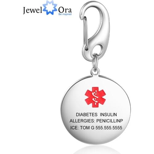 JewelOra Free Engraving Stainless Steel Medical Alert Key Chains Personalized Customize Mergency Keychains for Women (AS102120)