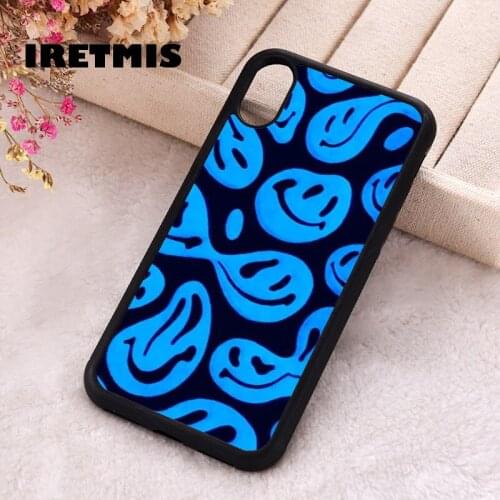 Iretmis 5 5S SE 2020 Phone Cover Case for iPhone 6 6S 7 8 Plus X Xs XR 11 12 Mini Pro Max Rubber Silicone Indigo Trippy Smiley