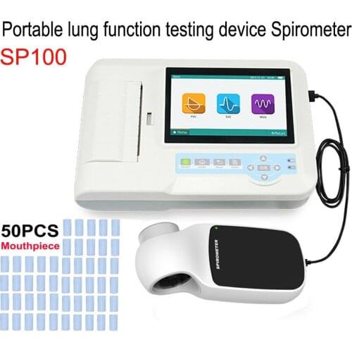 7" Touch Screen SP100 Digital Spirometer FVC VC SVC MVV Lung Function Pulmonary Breathing Diagnostic Device w/ 50PCS Mouthpieces