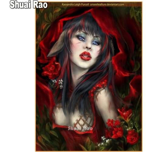 Home art,DIY Diamond painting Hot selling Red Rose Gothic Woman cross stitch diamond embroidery Portrait mosaic room Decor
