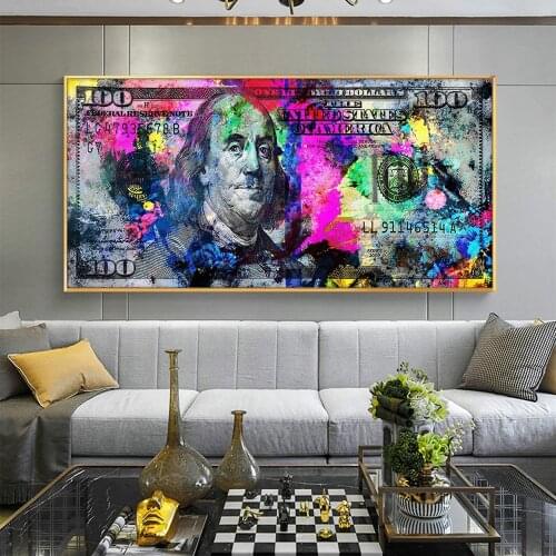 One Hundred Dollars Bill Graffiti Art Canvas Paintings on the Wall Art Posters and Prints Money Street Art Pictures Home Decor