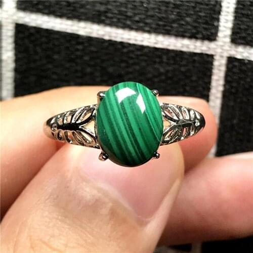 10x8mm Top Natural Green Malachite Chrysocolla Ring For Woman Lady Man Round Beads Crystal Silver Adjustable Ring Jewelry AAAAA