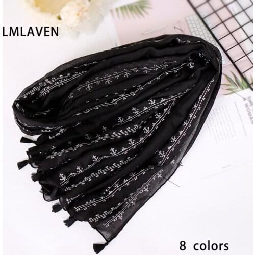 LMLAVEN new design striped pattern scarf women cotton shawl tassel print long scarves fashion muslim hijab pashmina foulard wrap