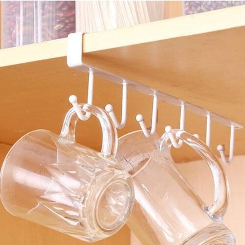 6 Hooks Metal Under Shelf Mug Cup Cupboard Kitchen Organizer Hanging Rack Holder Kitchen Bathroom Storage Tools Household Supply