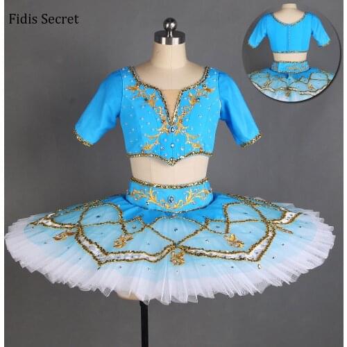 Sea Blue Short-cut bodice Girls Classical Pancake Tutu Skirt,Professional Ballet Competition Dancewear,Top Quality Stage Costume