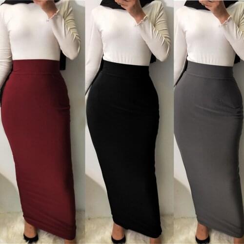 6 Colors Abaya Muslim Pencil Skirt Women Elastic Maxi Middle East Bodycon Modal Cotton Skirts High Waist Long Islamic Clothing