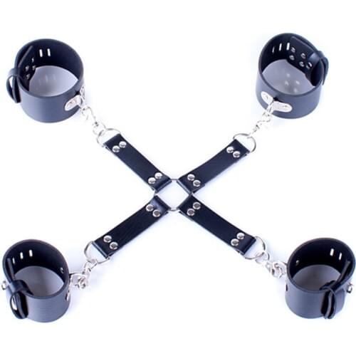 Handcuffs and Ankle Cuffs Set with Locks Foot Wrist Restraints Slave Games Cross Bondage Restraint Sex Toy Bdsm Erotic Product