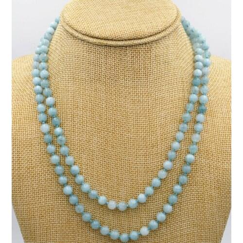 NEW Fashion 6MM BRAZILIAN AQUAMARINE GEMS ROUND BEADS NECKLACE 32"