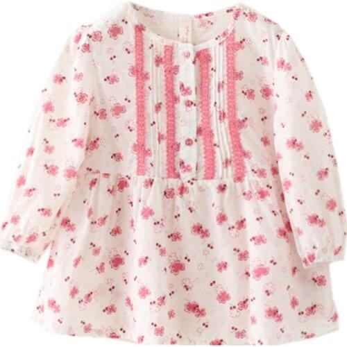 New Children Clothing Spring Autumn Girls Lovely Fresh Floral Ruffle O-neck Long-sleeved Cotton Blouses