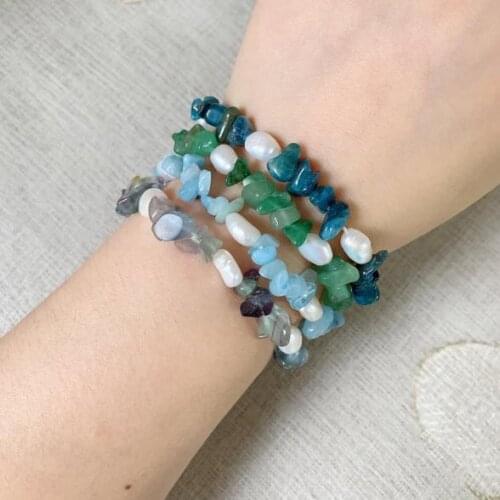 New Favorite Pearl Bracelet Natural Baroque Real Freshwater Pearls Crystal Chips Stone Fluorite Kyanites Quartz Elastic Bracelet