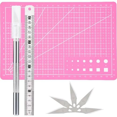 LMDZ Non-Slip Metal Carving Knife Rotary Cutter Kit Steel tape With Cutting Mat Patchwork Ruler For Sewing Cutting Leather Tool