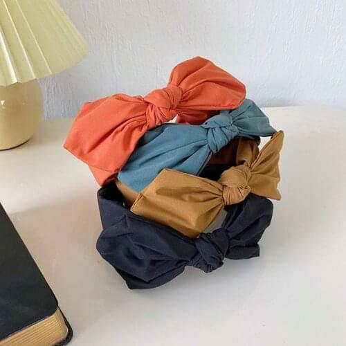 Pure color fabric headbands fashion hair accessories women bowknot rabbit ears wide brim hairband boutique wash hair bands new