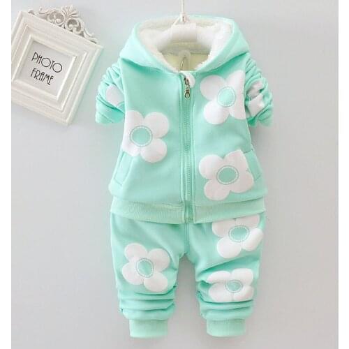 1-4Y Girls Winter Clothing Fashion Thick Warm Velvet Tops+pants 2pcs Kids Outfits Little Girls Hoodeds Tracksuit