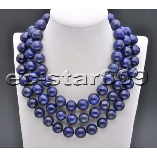 S2053 Natural 50" 14mm Round Blue Lapis Lazuli Bead Necklace