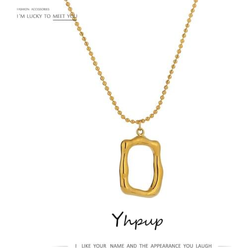 Yhpup Minimalist Irregular Square Geometric Hollow Pendant Necklace for Men Women Couple Necklace Stainless Steel Jewelry Gift