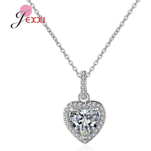Korean Trendy Women 925 Sterling Silver Cubic Zirconia Love Heart Necklaces Rhinestone Inlaid Simple Fashion Jewelry