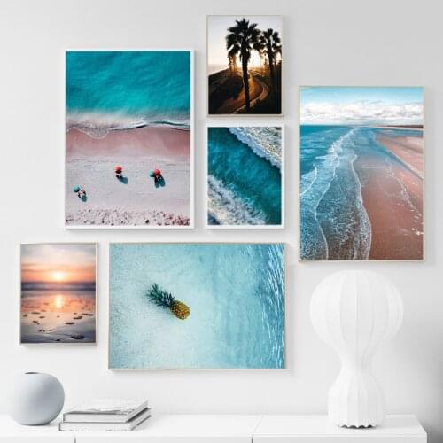 Dusk Sea Beach Plant Pineapple Wall Art Canvas Painting Nordic Posters And Prints Landscape Wall Pictures For Living Room Decor