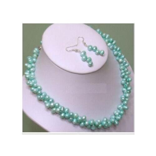 Freshwater Sky-blue Spearl Silver SClasp Earring Necklace