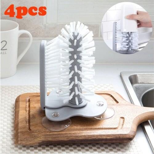 Cup Scrubber Glass Cleaner Bottles Brush Sink Kitchen Accessorie 2 In 1 Drink Mug Wine Suction Cup Cleaning Brush Kitchen Gadget