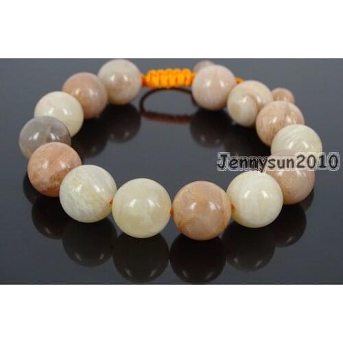 Handmade 12mm Adjustable Natural Sunstone Gems Stone Round Beads Bracelet Healing Reiki 5 Strands/Pack
