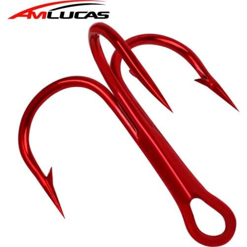 10pcs/lot 2# 4# 6# 8# 10# Fishing Hook High Carbon Steel Treble Overturned Red Hooks Round Bend Treble For Bass Fishing Tools