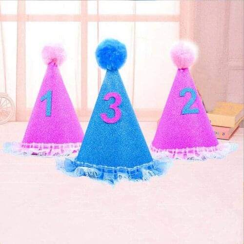 New Blue Rosy Lace Ball Birthday Hat Children Boy Girl Party Hat Event Baby Shower Party Supplies Birthday Halloween