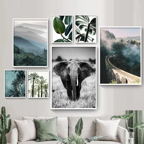 Nordic Nature Plant Leaf Landscape Print Poster Lion Animal Canvas Painting Wall Art Plam Tree Starry Night Pictures Home Decor