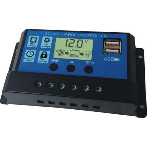 Solar Controller 12V/24V 20A Solar Regulator PWM Battery Charger LCD Display Dual USB 5V Output