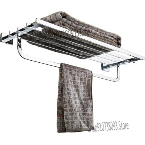 Bathroom Towel Rack All Copper Double Layer Bath Towel Rack Storage Rack Perforated Bathroom Bath Clothes Rack Clothes Ra